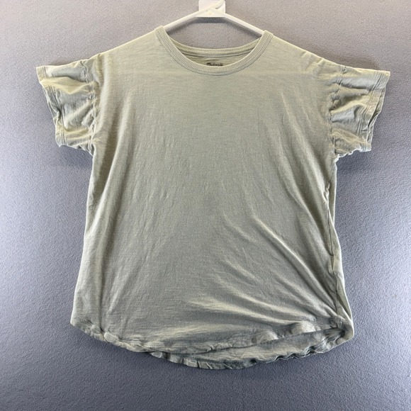 Madewell Tops - Madewell Sage Green Ruffle Sleeve Slub Cotton T-Shirt Size S Curved Hem Tee